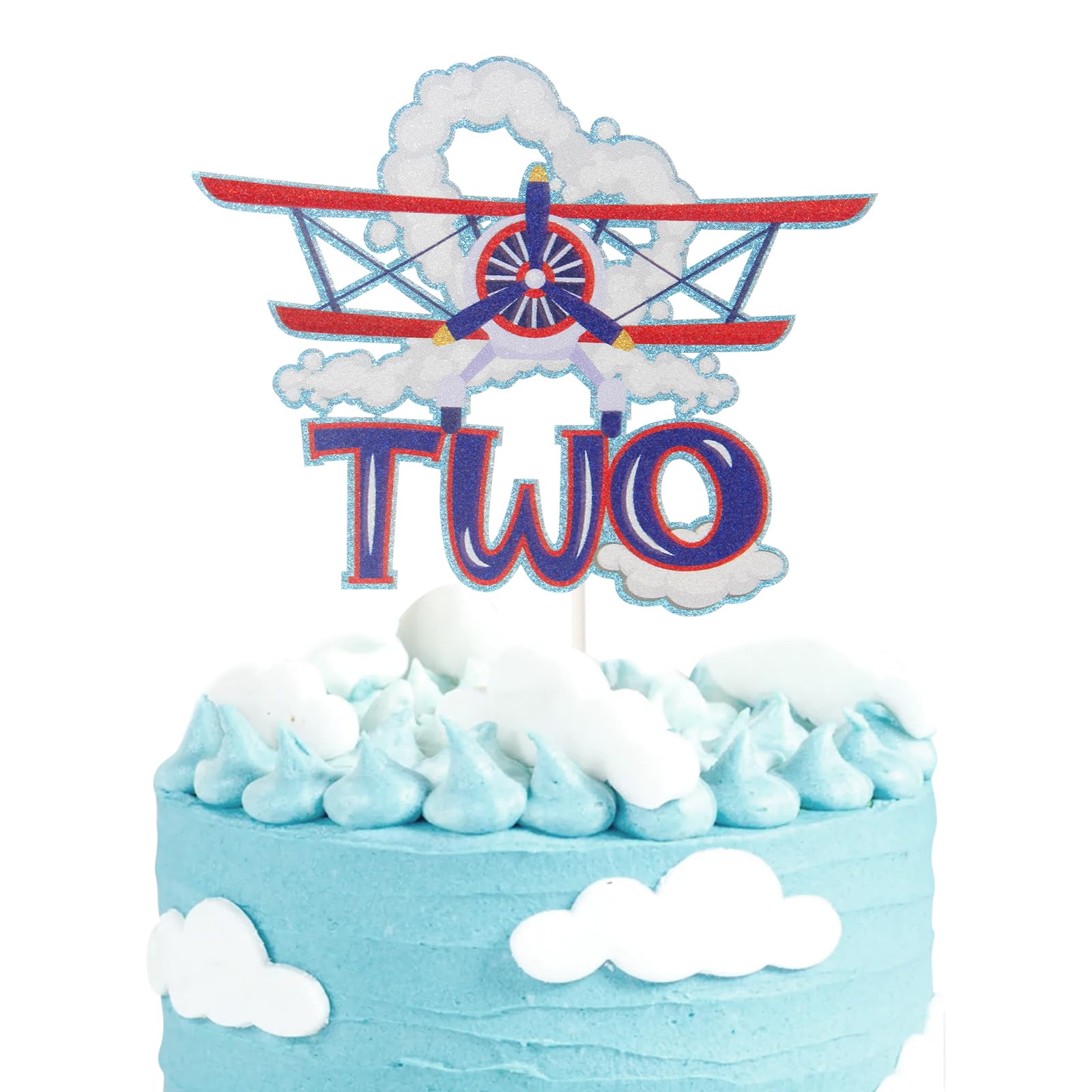 Two Airplane Cake Topper,Aircraft 2nd Year Old Party Supplies for Kids Plane Theme Baby Shower,Airplane Aviator Adventure Themed Party Decor.
