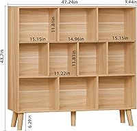 Vista 3 de LEYAOYAO Estantería de 10 cubos, estantería ancha moderna de 3 niveles con patas, estantería de madera de mediados de siglo, estuche grande natural