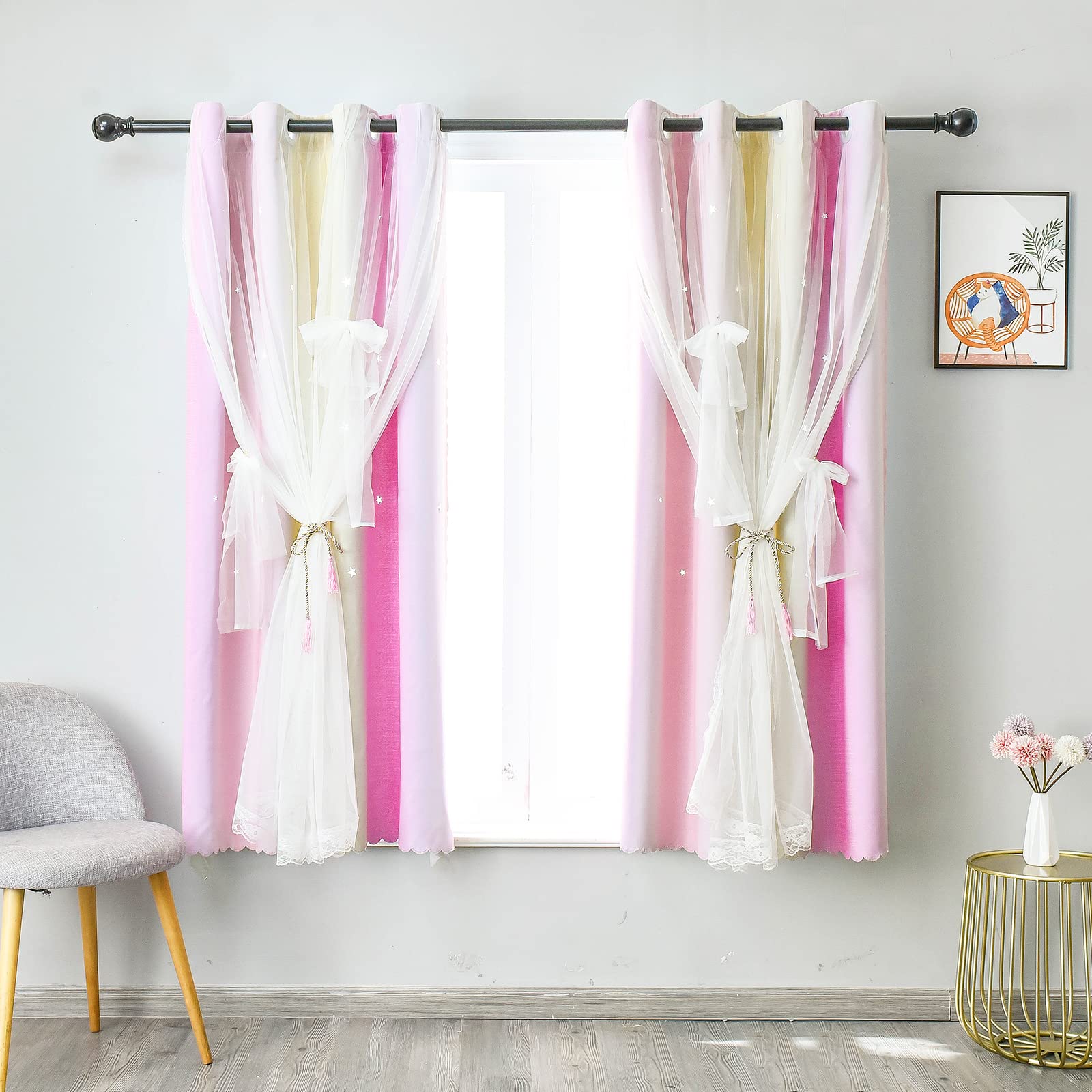 MINGPINHUIUS Blickdicht Vorhang Verdunkelungsvorhänge Doppelschicht Sterne Vorhänge Elegante Vorhänge Stern Fenster Vorhang für Wohnzimmer Kinder Jungen Mädchen Schlafzimmer