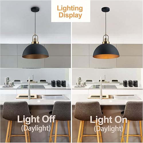 Miniatura 5 de YHANFENGCY Lámpara colgante vintage de 13.58 pulgadas, cúpula rústica negra y dorada, lámpara colgante de iluminación de granja, longitud del cable