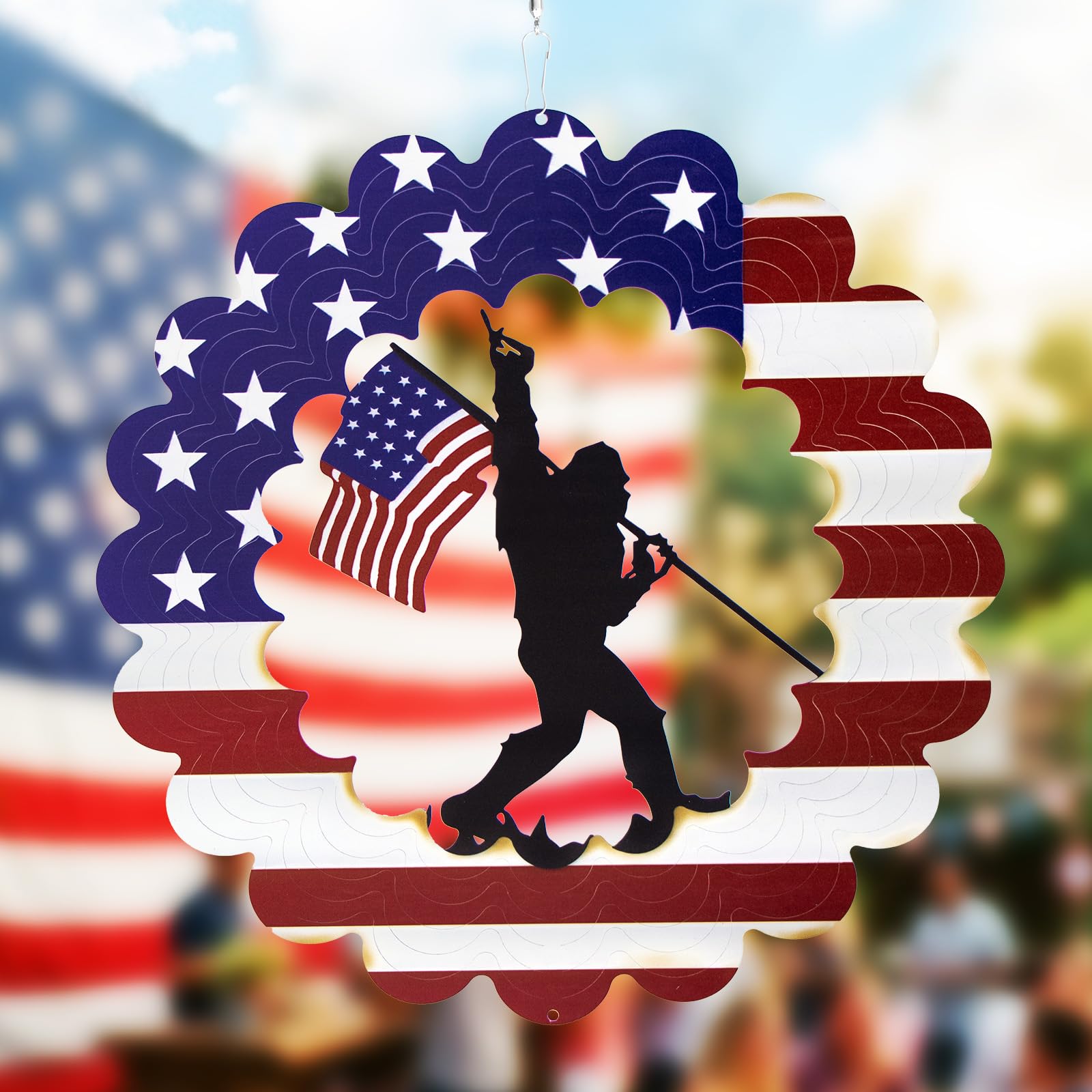 Bigfoot Metal Wind Spinners Funny Bigfoot Gifts Sasquatch Gifts for Men Women, 12 Inch Hanging Garden Decor for Outside Bigfoot Americana Flag Decor July 4th Decorations Outdoor for Garden, Yard