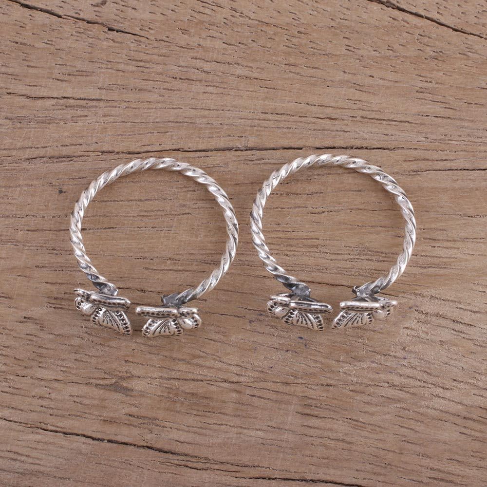 NOVICA Artisan Handmade Sterling Silver Toe Rings Twisted with Butterfly Accents from India Pair Animal Themed [ 1 mm W] ' Butterfly Meeting' Pair