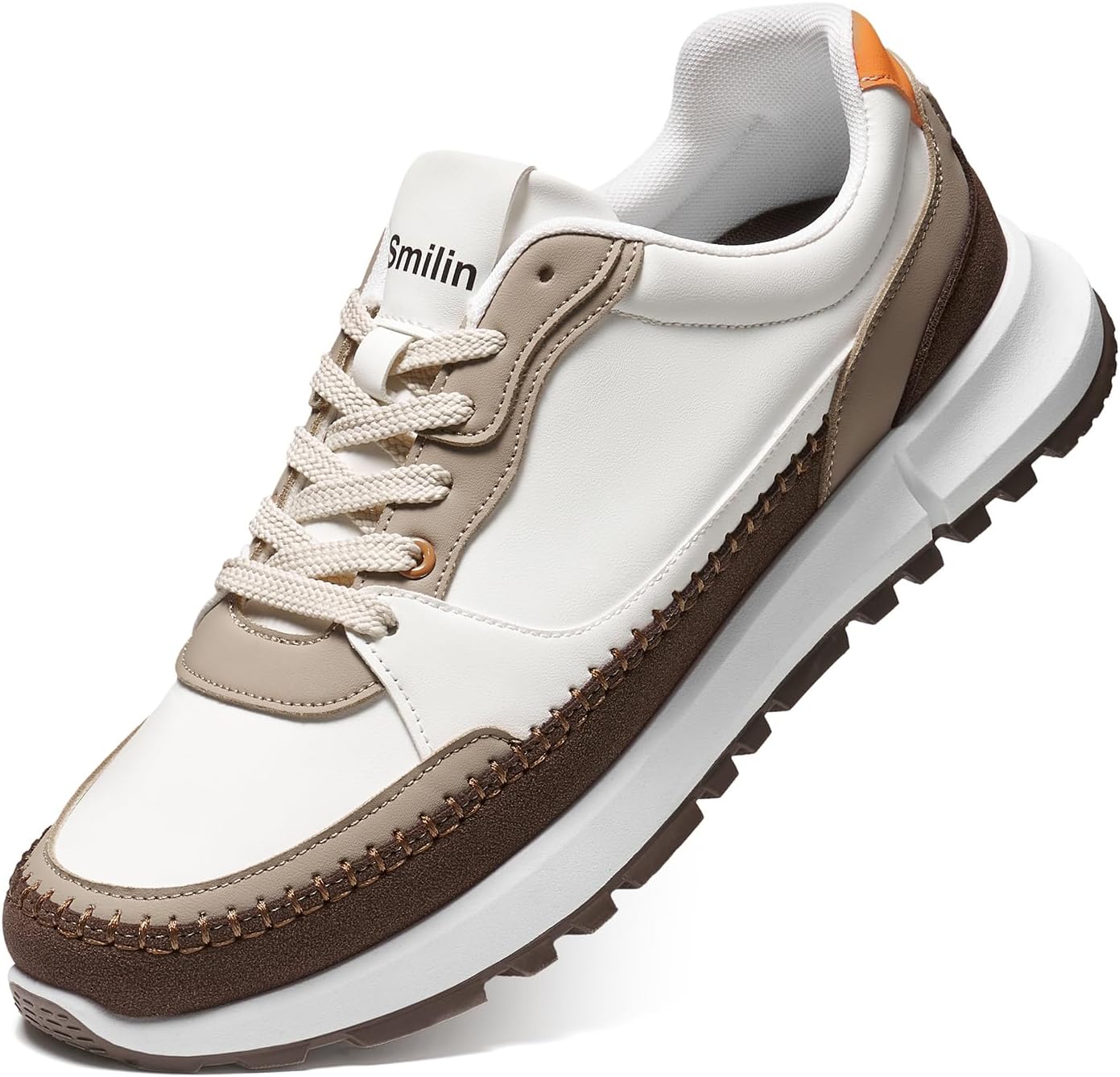 SMILIN Men's Casual Dress Sneakers, Non Slip Wide Walking Sneakers for Daily Comfort, Vegan Leather Tennis Shoes for Men 7.5 Brown