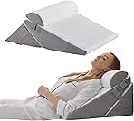 Wedge Pillow Headboard, 3PCS Orthopedic Bed Wedge Pillows Set for After Surgery, Adjustable Pillow Wedge for Acid Reflux&Back Pain Relief, Sleeping, Back Pillow for Bed Sitting Up, White/Grey