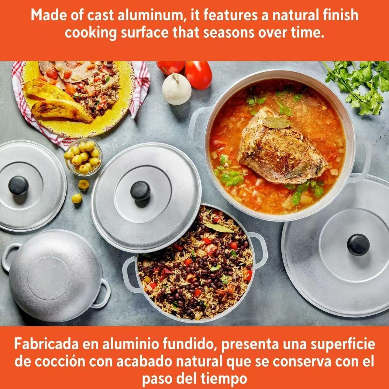 3-piece cast aluminum cookware set, including 1.5-, 2.5-, and 5.2-quart nonstick pots with lids (18, 22, and 28 cm), perfect for cooking rice, soups, beans, sauces, stews, and more