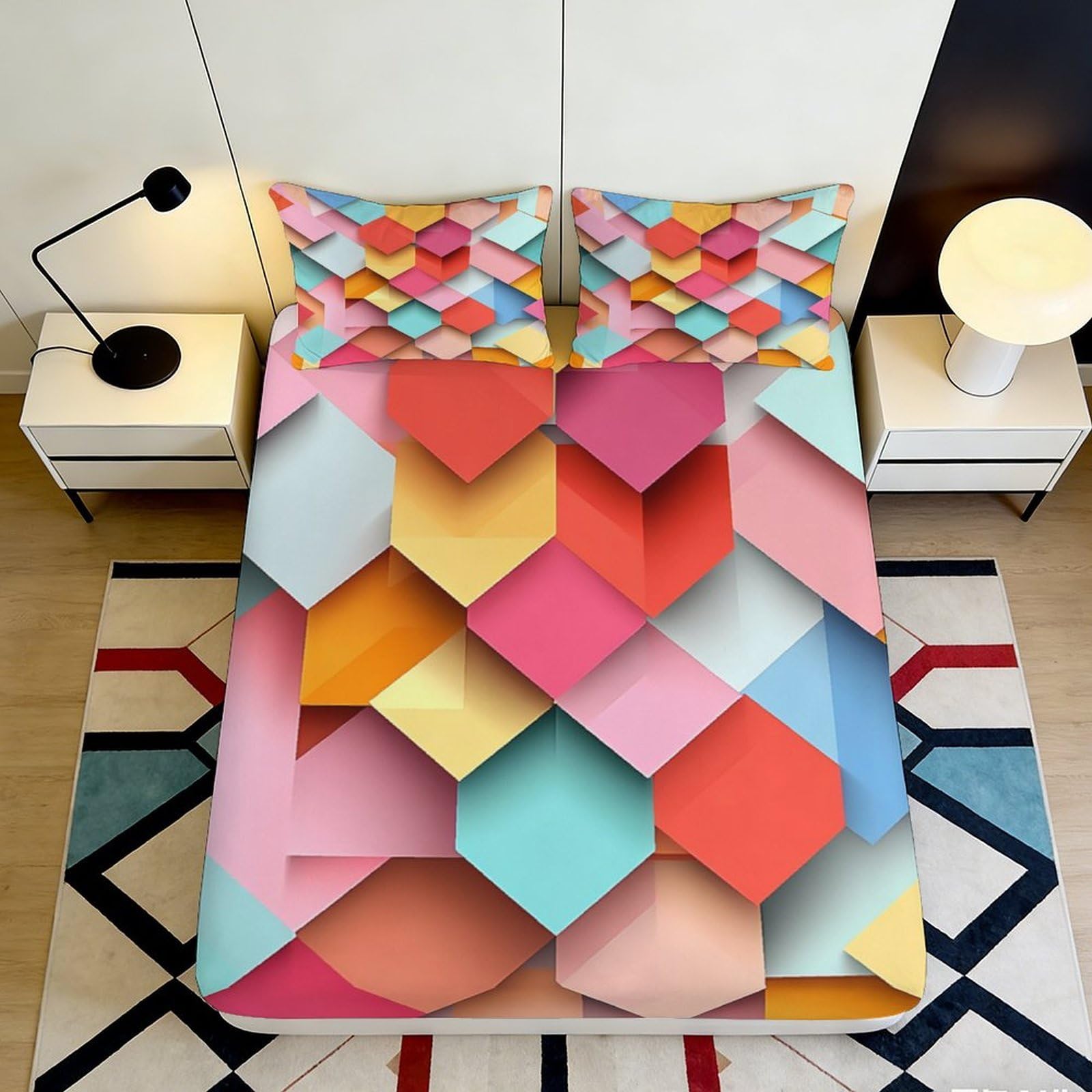 Jqzkxnhpbr Style-10 3D Printed Colorful Geometric Pattern Fitted Sheet Microfiber Soft Pastel Cube Bed Sheet For Bedroom Dorm Mattress Decor 90X200x25cm