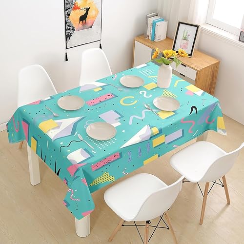 Miniatura 10 de Erosebridal Manteles estilo retro de los años 80, 55 x 94 pulgadas, diseño geométrico abstracto, diseño urbano moderno, círculos y triángulos, Multi