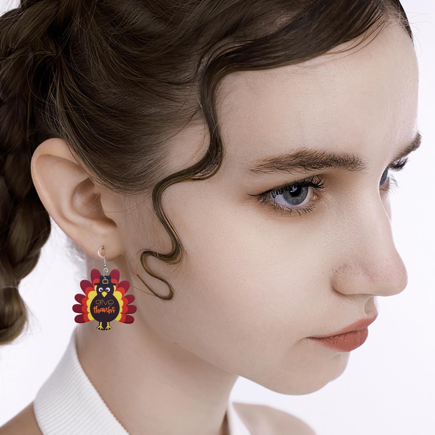 Cute Thanksgiving Earrings for Girl Women Turkey Pumpkin Maple Leaf Dangle Earrings Colorful Sunflower Wooden Thanksgiving Fall Earrings Jewelry - Image 4
