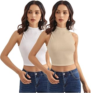 Shasmi Women's & Girls' Solid Ribbed Round Neck Collarless Sleeveless Slim Fit Simplicity Tank Tops (TOP 37) Price In India