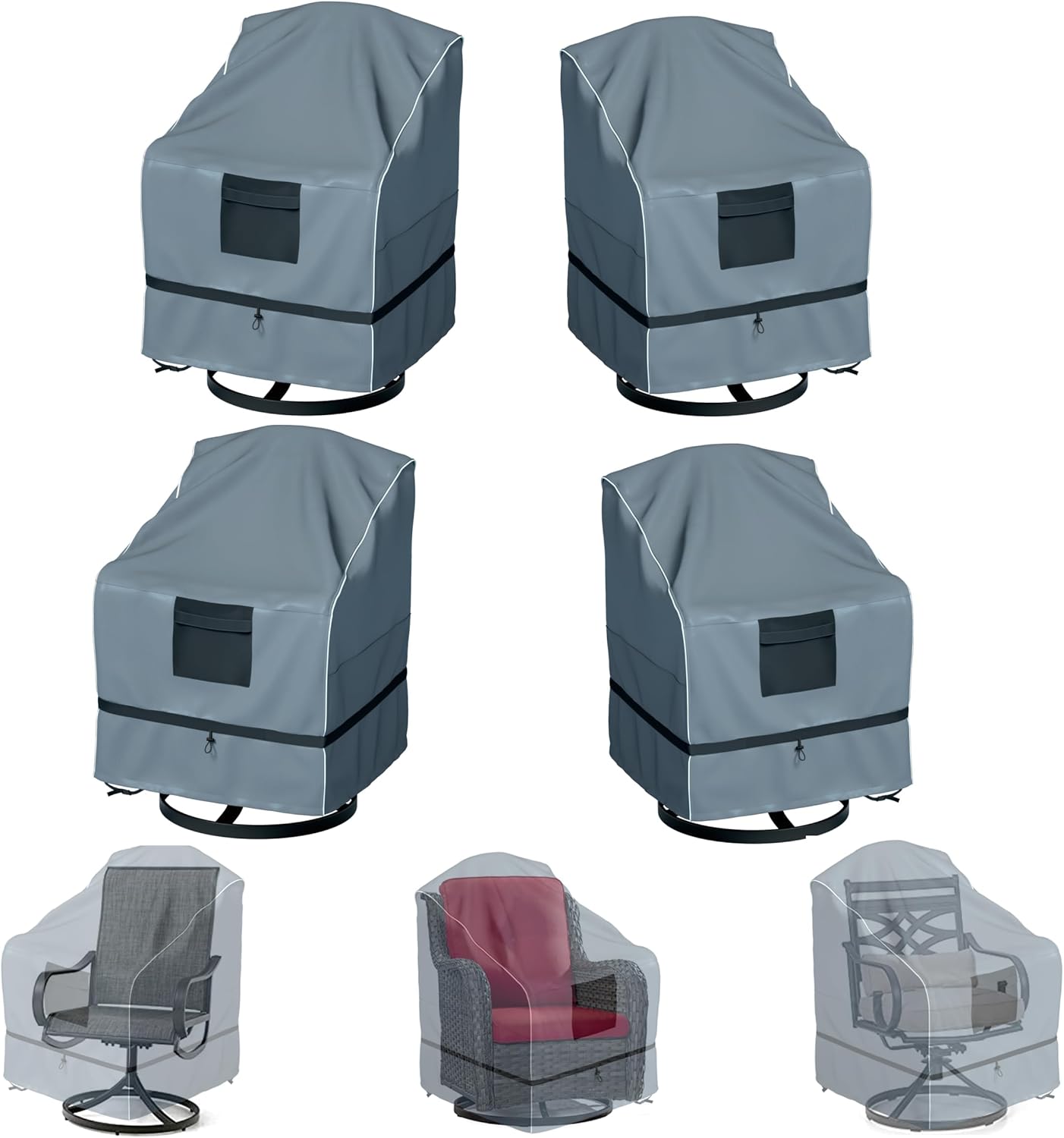 Outdoor Swivel Lounge Chair Cover 4 Pack, Waterproof Heavy Duty, (29 W x 31 D x 38.5 H inches), Gray