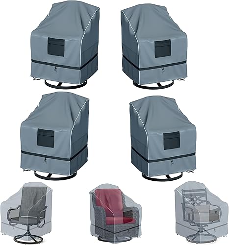 Miniatura 8 de Paquete de 2 fundas para silla giratoria para exteriores, impermeables, resistentes, para sillas de exteriores, para muebles de césped, patio,