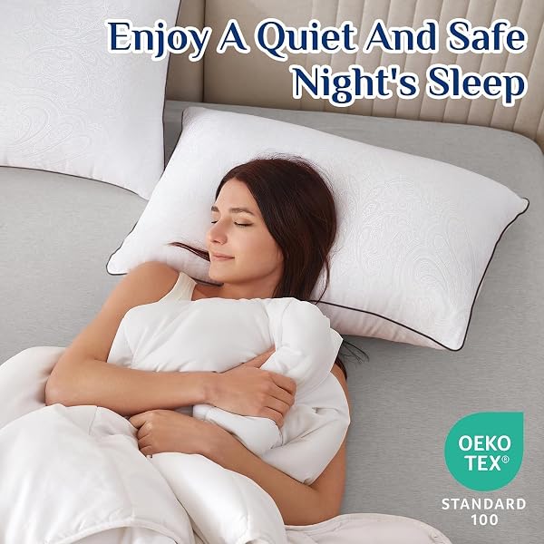 JOLLYVOGUE JOLLYVOGUE Standard Pillows Set of 2, Cooling and Supportive Pillows Full Size Set of 2 for Side and Back Sleepers, Down Alternative Hotel Collection Sleeping Pillow in use