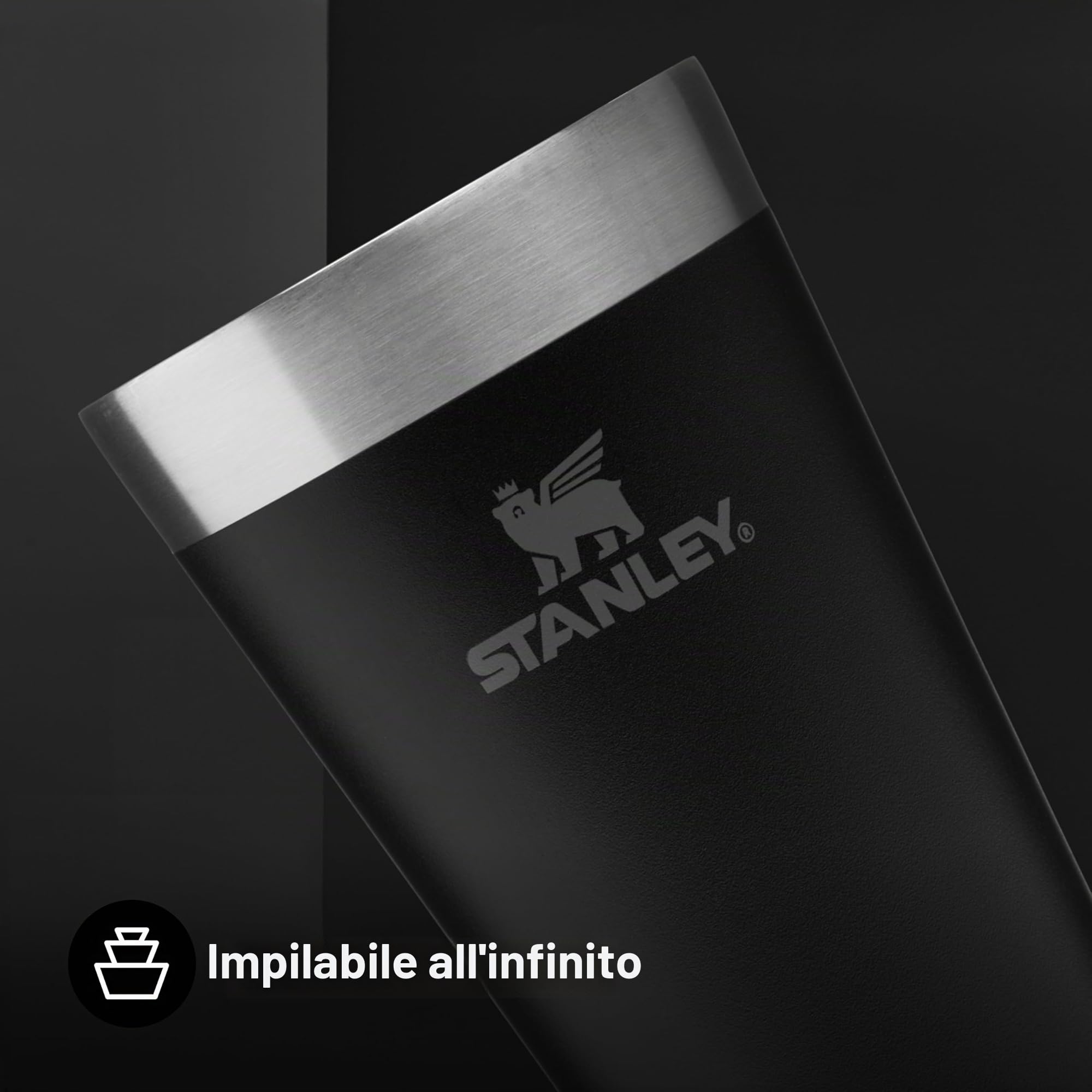 STANLEY 1913 Adventure Stacking Beer Pint 0.47L - Mantiene Le Bevande Fresche Per 4 Ore - Pinta Di Birra In Acciaio Inossidabile - Lavabile In Lavastoviglie - Matt Black