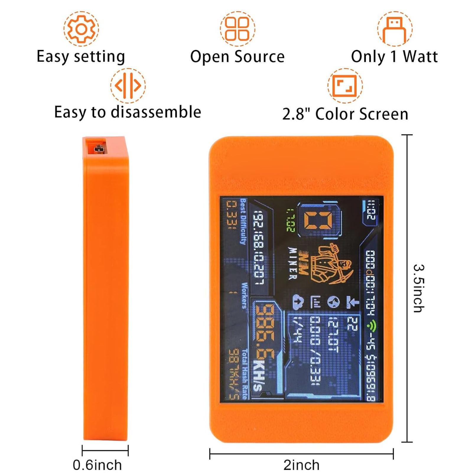 Bitcoin Lottery Miner, Mikrokontroler ESP32 S3 980KH/S Hashrate DIY BTC Miner Machine z 2,8-calowym Kolorowym Wyświetlaczem Wszechstronne Tryby Wydobywania dla Domu