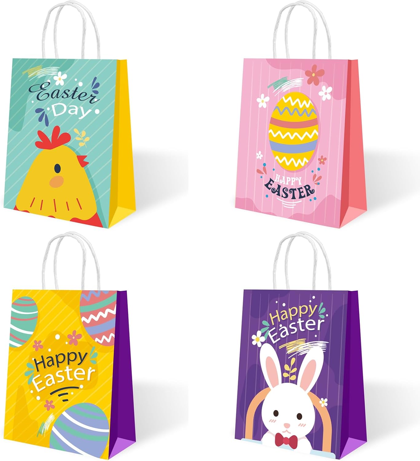 Howzcci 12 Pack Easter Gift Treat Bags - 6.3 x 3.3 x 8.2 inch Egg Bunny Chick Colorful Goodie Bag Decorations for Easter Basket Stuffers Party Favor Gifts - Image 3