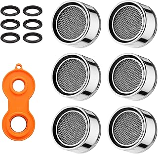 6 Pcs Faucet Bubbler Filter Stainless Tap Aerator with 6 Rubber Gaskets and a Faucet Aerator Wrench Faucet Filter Replacement Bubbler for Kitchen Sink Faucet or Bathroom Sink Faucet (24mm)
