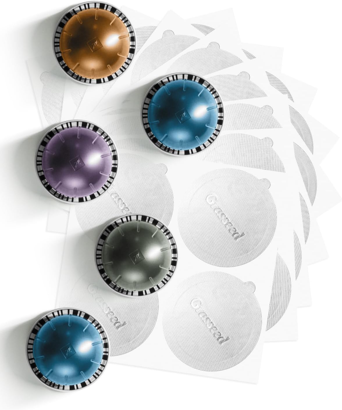 Grasseed 100Pcs Aluminum Foil Lids to Reuse Nespresso Pods, Pod Covers for Seals VertuoLine Capsules Compatible with Nespresso VertuoLine Pods