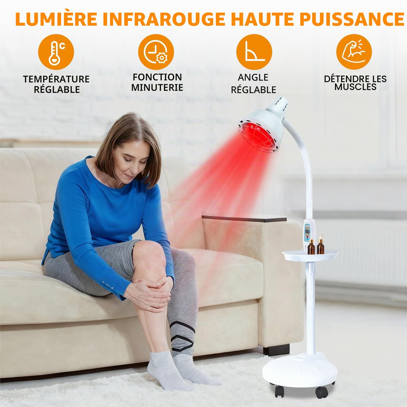 Lampe infrarouge 275 W - Lampe chauffante infrarouge avec support - Lumière infrarouge - Température réglable - Projecteur rouge pour la légèreté des douleurs musculaires
