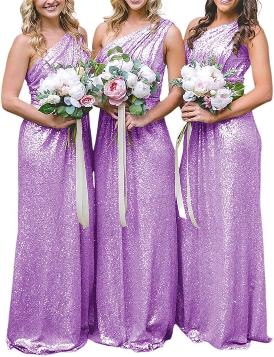 WSEYU Women's One Shoulder Glitter Sequins Bridesmaid Dresses Long Sheath  Pleats Waist Formal Dress for Wedding Aqua Blue UK6 : Amazon.co.uk: Fashion