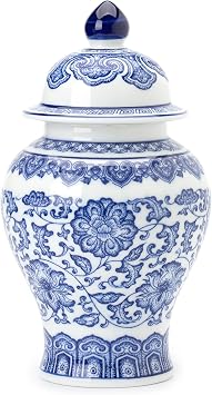 Blue and White Ginger Jars for Home Decor,Small Chinoiserie Porcelain, Good Ideal for Room, Office Decoration,9.8" H