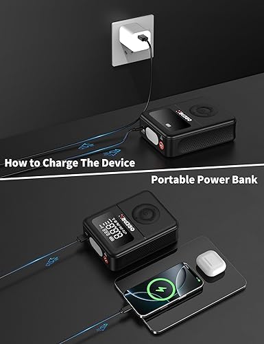 Miniatura 6 de GREPRO Arrancador de salto con compresor de aire, batería de 3000 A portátil (10.0 L de gas8.0 L diesel), inflador de neumáticos de 150 PSI,