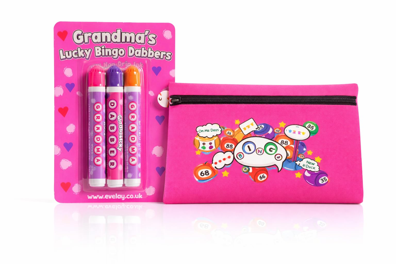 evelay Bingo Dabber Case with 3 Non-Drip Ink Dabbers, Pink and Purple Storage Bag, Lucky Number 7 Zip Pull, Gift Set for Mum Nan Grandma (Grandma, Cerise)