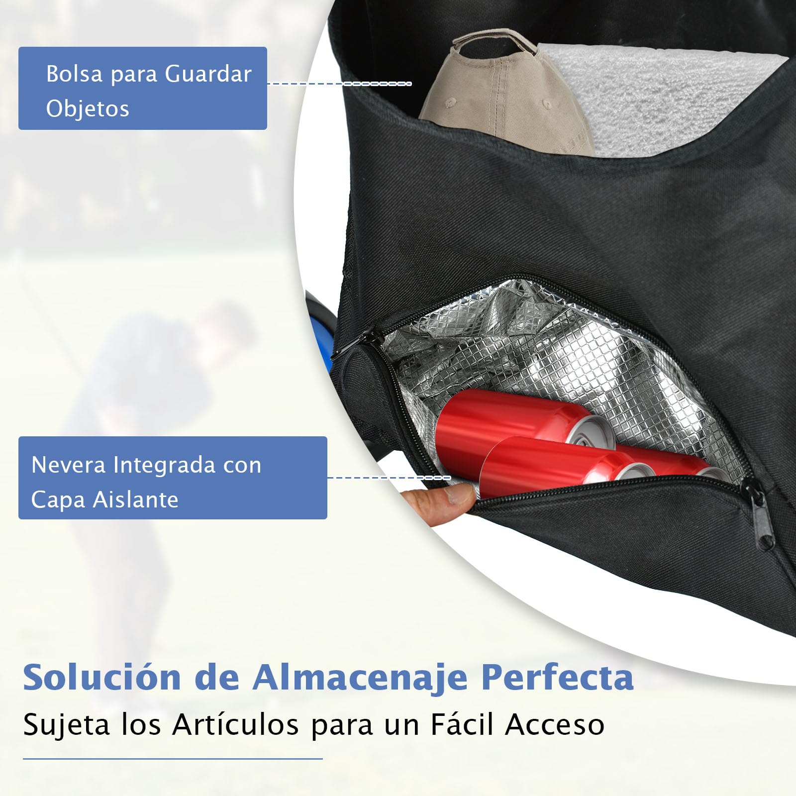 COSTWAY Carrito Golf Plegable 4 Ruedas con Bolsa Impermeable y Freno de Pie