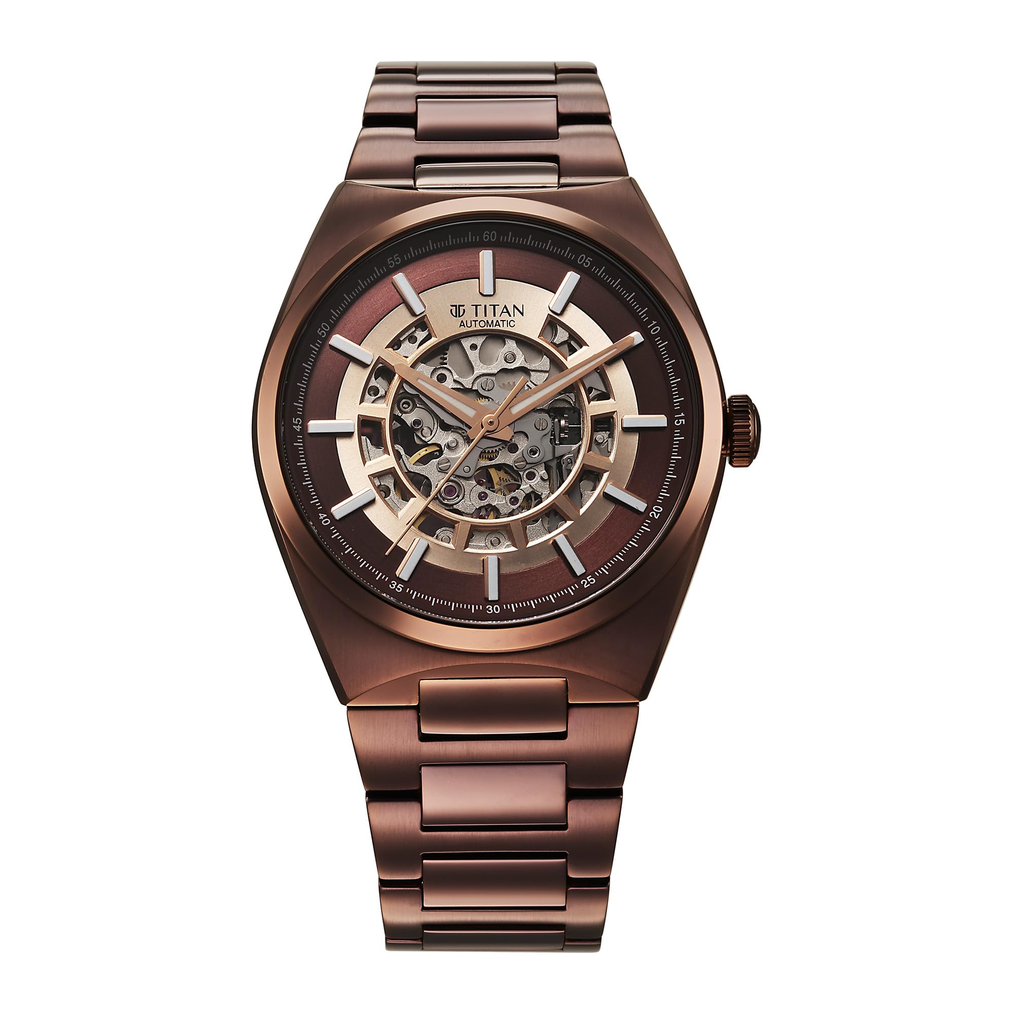Titan Nexus Skeletal Automatic Analog with Brown Dial Brown Stainless Steel Strap Watch for Men