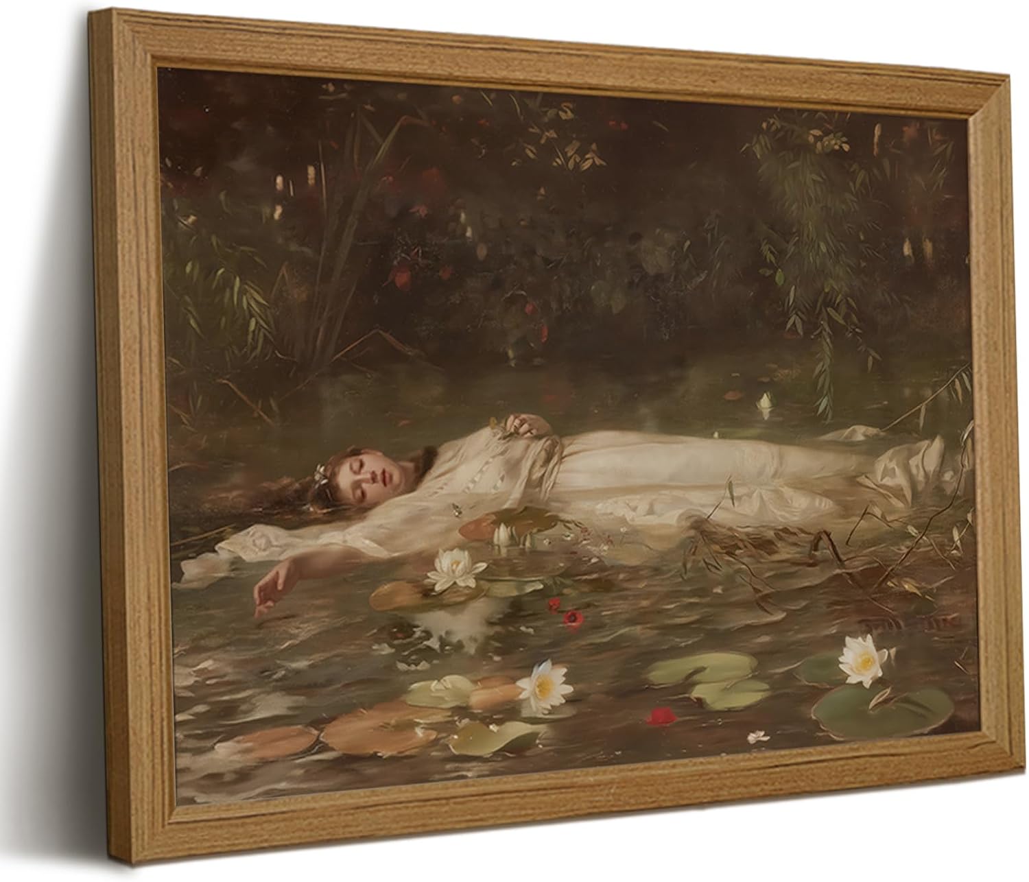 Pesiou Dark Academia Wall Art Vintage Ophelia Canvas Wall Decor Victorian Gothic Poster Antique Woman Pictures Moody Romantic Art Floral Prints for Living Room Bedroom 12x16 Inch Framed