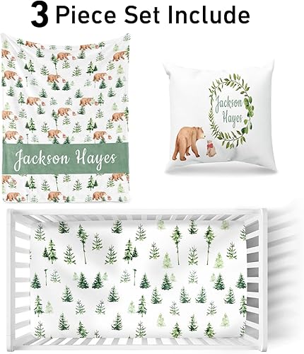 Miniatura 2 de Juego de sábanas ajustables para cuna de bebé juego de ropa de cama personalizado para cuna de 3 piezas con nombre, juego de sábanas para cuna de