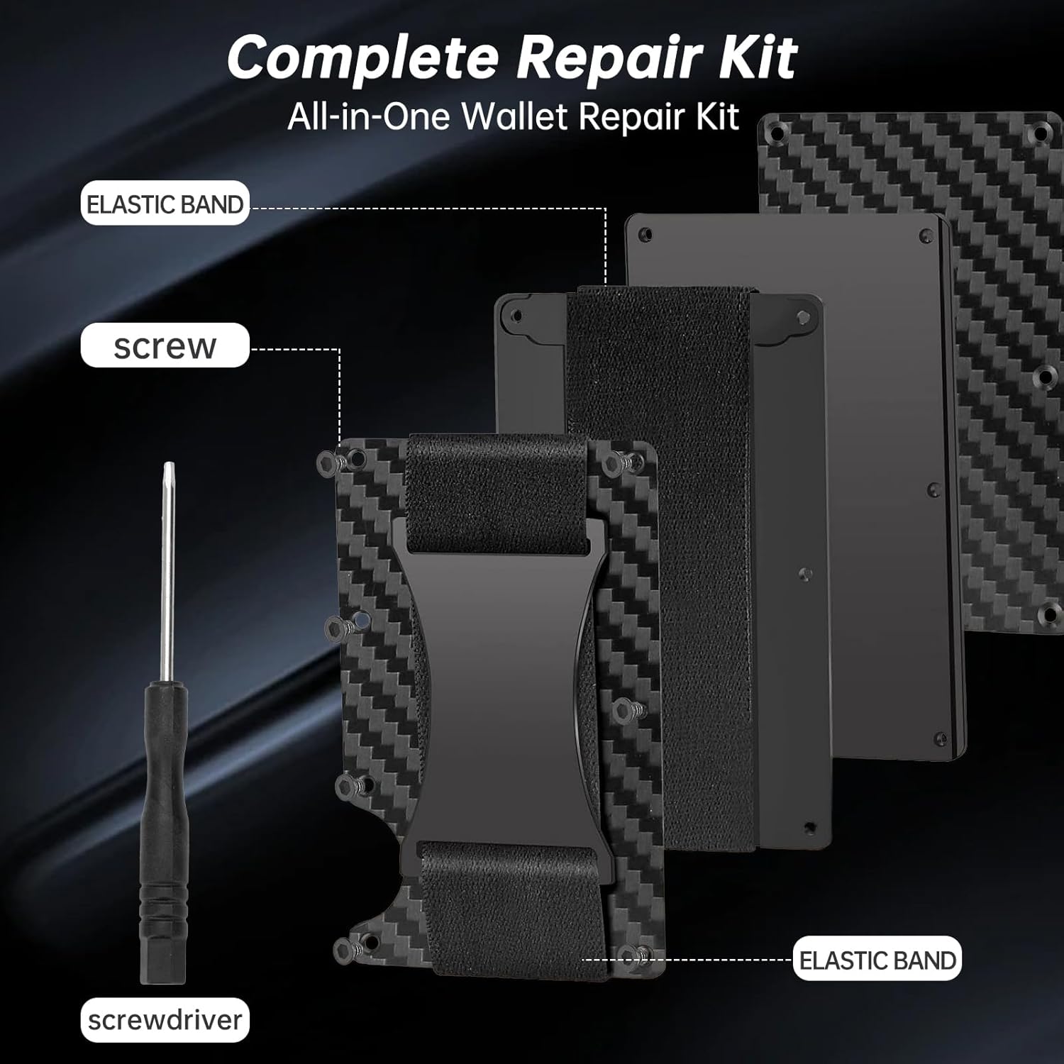 Wallet Elastic Band Replacement Compatible with Ridge Wallets for Men, Metal Wallet Repair Kit with Screws and Screwdriver, Elastic Cash Strap Replacement for Card Holder Wallet, Black thumbnail