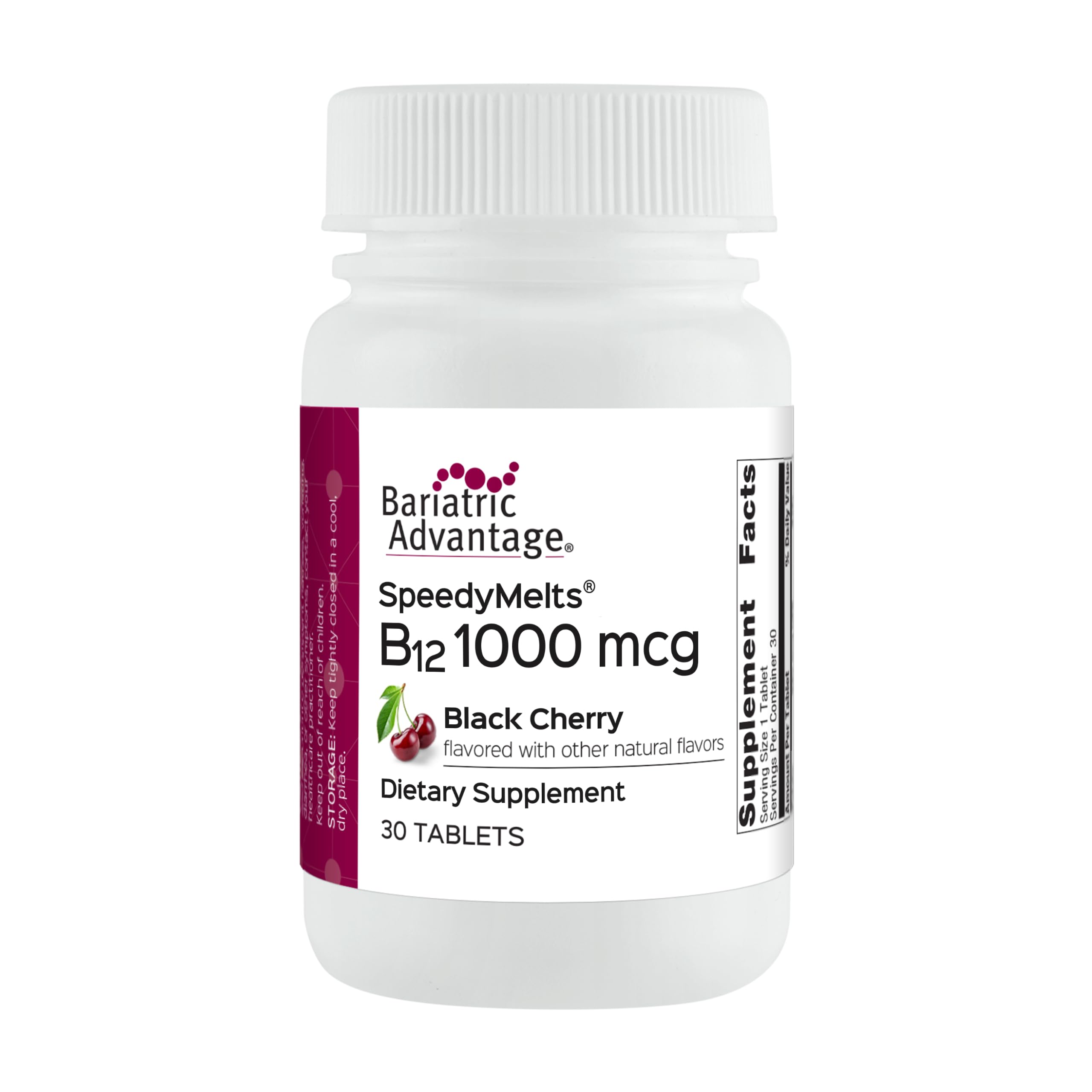 Bariatric Advantage B-12 Speedy Melts, Vitamin B12 1000 mcg Supplement, Fast Melting with 200 mcg of Folic Acid for Nutritional Support - Black Cherry, 30 Count