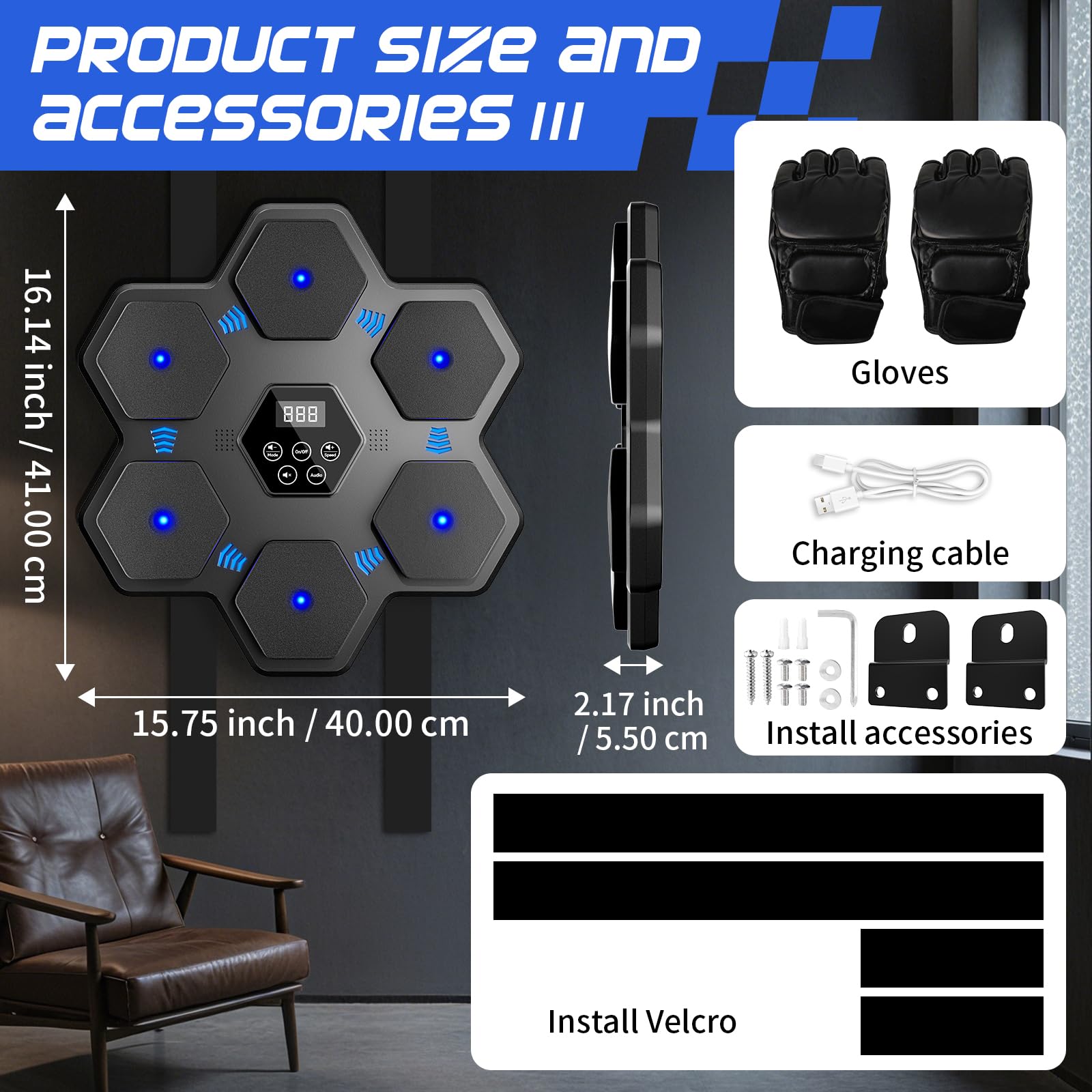 Macchina di Boxe Musicale, Allenatore di punzonaggio interattivo Bluetooth Intelligente con Display a LED, Adatto per Palestra di Ufficio Domestico, Allenamento e Sollievo dello Stress