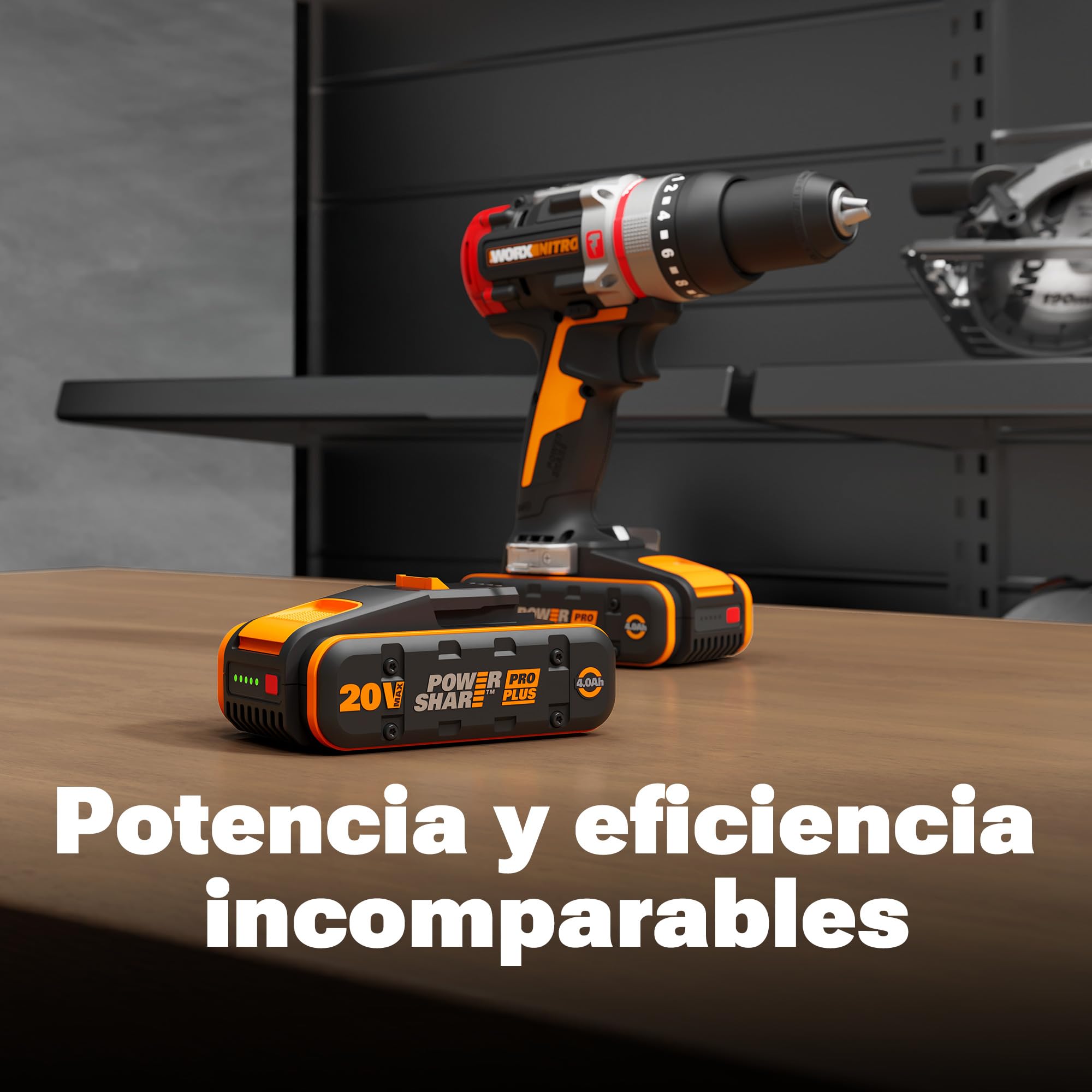 WORX WA3646 Powershare Pro Plus 20V 4Ah, batería de Ciclo Largo, con tecnología de Alto Rendimiento, indicador Integrado, Compacto y Ligero, Compatible con Todas Las Herramientas WORX