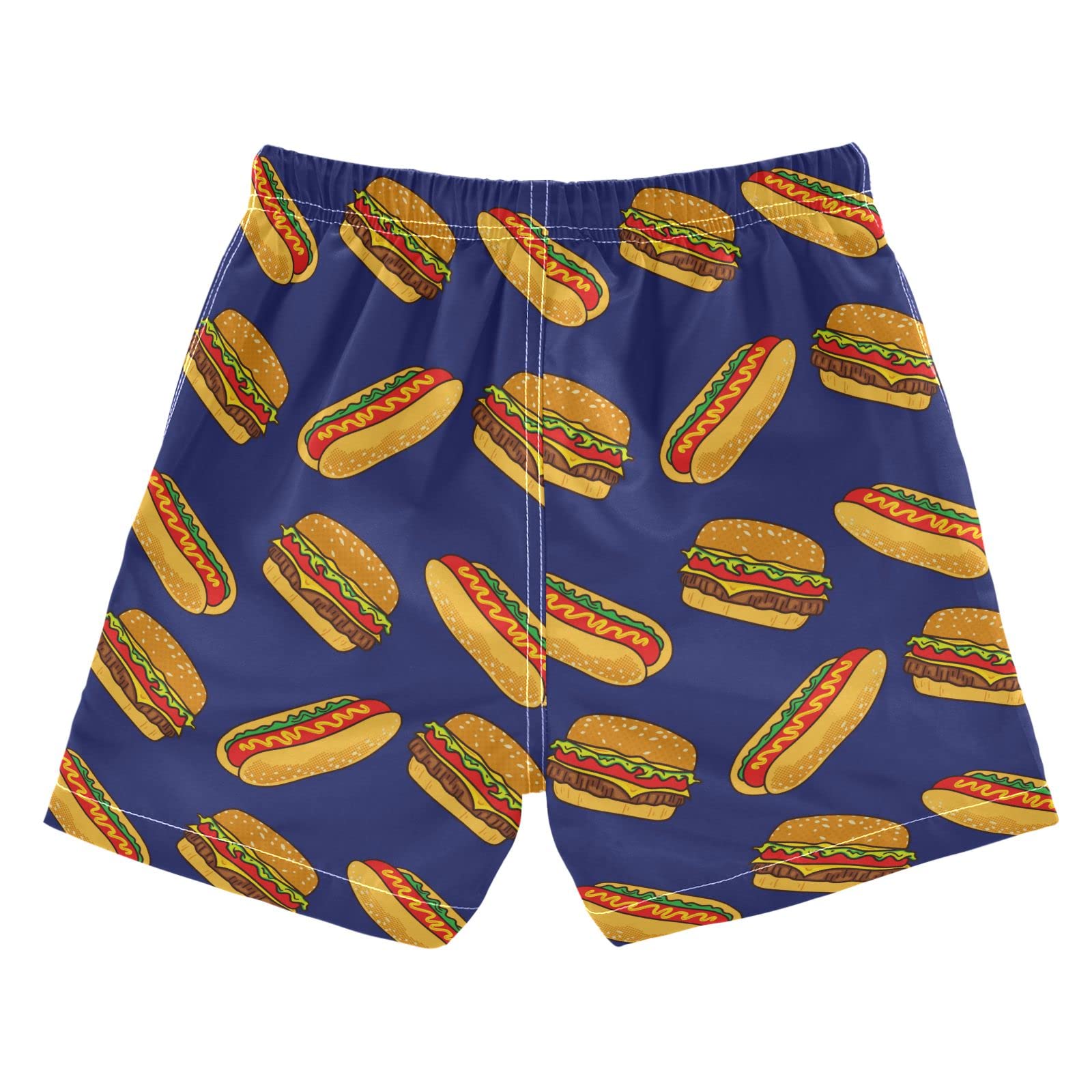 Hot Dog Hamburgers Boys Swim Trunks Toddler Boy Swim Board Shorts Swimwear Kids Beach Swimsuit Bathing Suits Multi