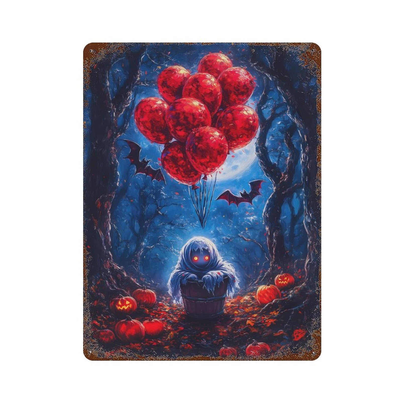 Garage Style Ghostly Halloween Balloons Weathered Tin Sign 15.7"x11.8", Classic Wall Plaque for Bar And Workshop
