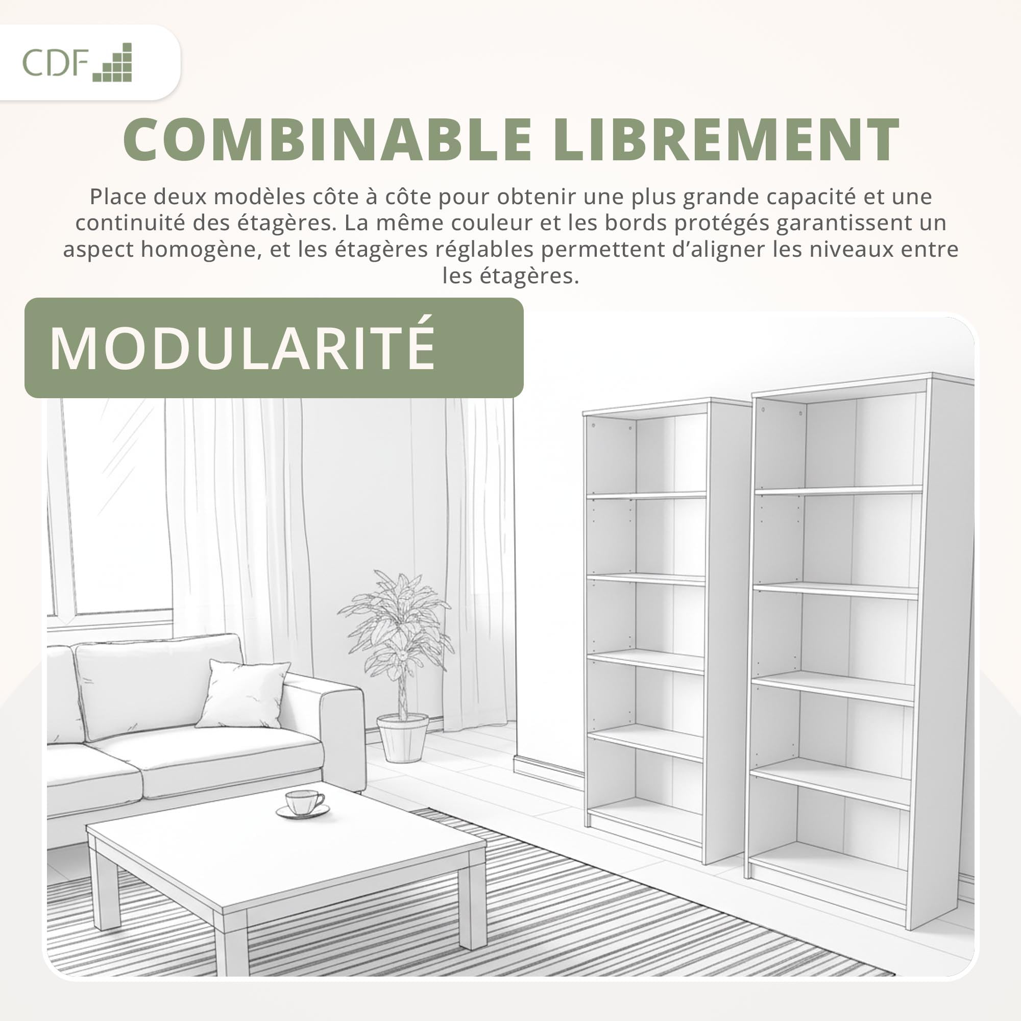 CDF Bibliothèque Ouverte Meuble à Case de Rangement avec Compartiments Colonne pour Bureau Salle à Manger Home Office Salon Livres Dossiers Décoration Chambre Modern Vertical - Blanc 80 cm