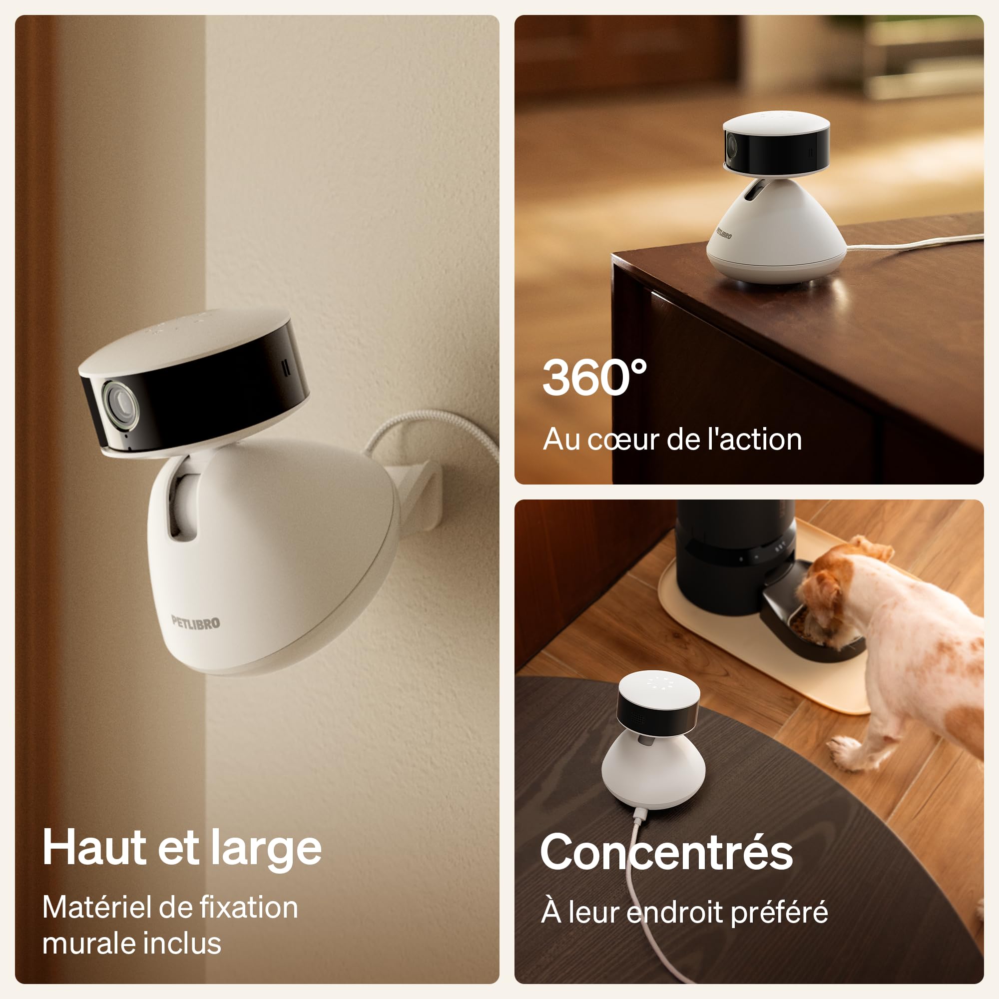 PETLIBRO Caméra Intelligente 360° pour Chien et Chat - Détection Multi-Animaux, Vision Nocturne Couleur, Résumés d'Activités, Alertes Instantanées
