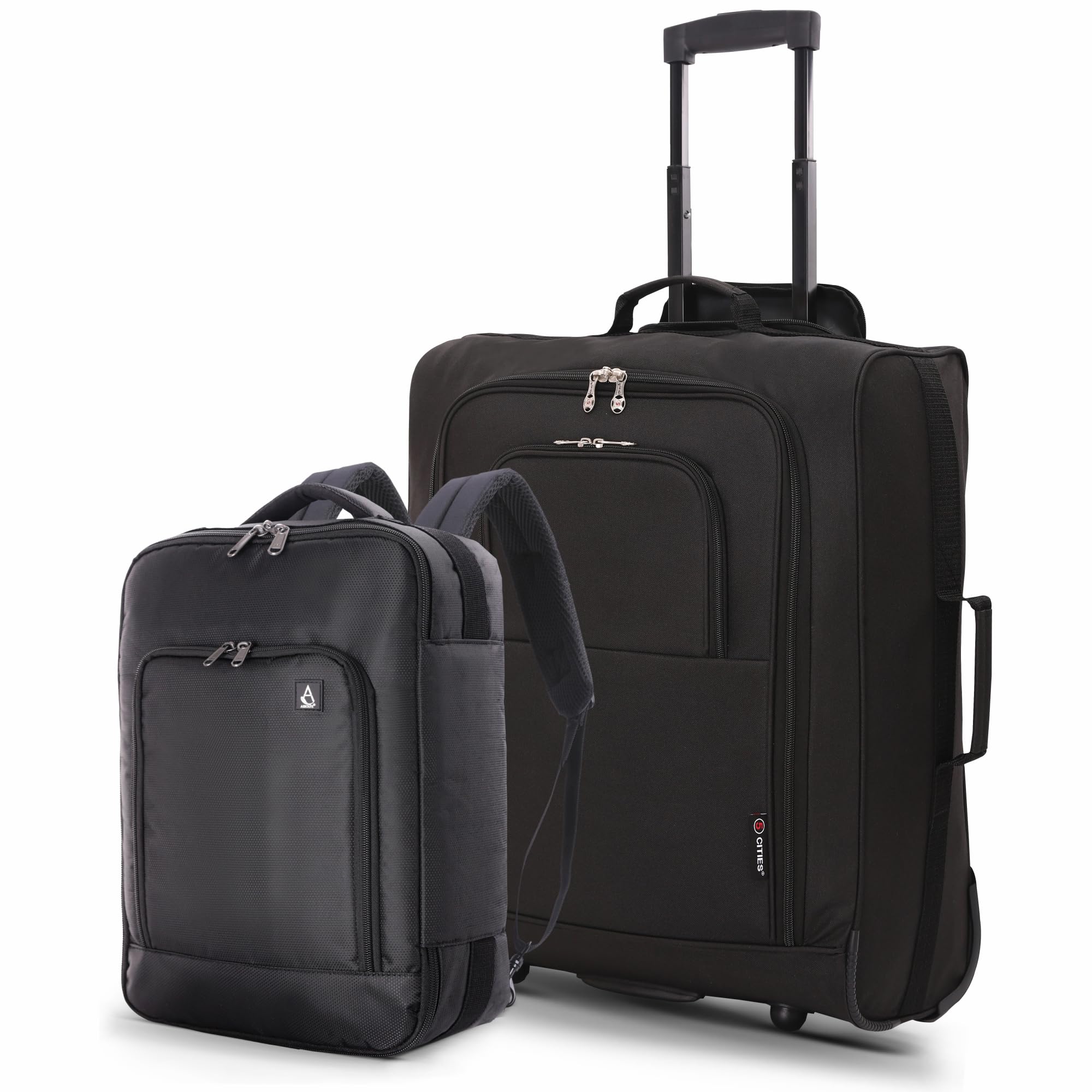 Set of 2 easyJet & British Airways 56x45x25cm Maximum Cabin Hand Luggage Approved Trolley Bag, Huge 60L Capacity, (Black) (Trolley + BA Backpack)