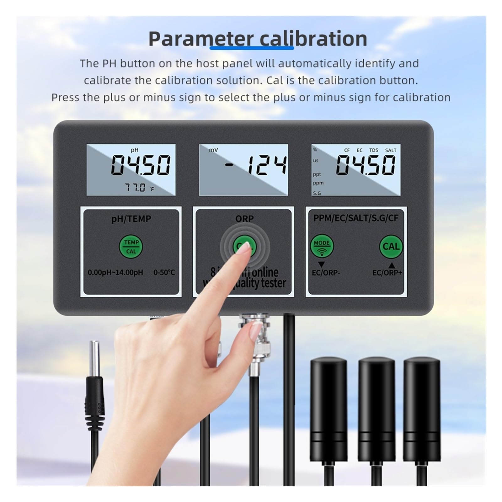 8in1 Digitale WiFi Tester Di Qualità Del'acqua PH EC TDS SALE SG.Temp ORP CF Meter Multifunzione Smart Monitor Tuya APP Controllo Misurazione Accurata