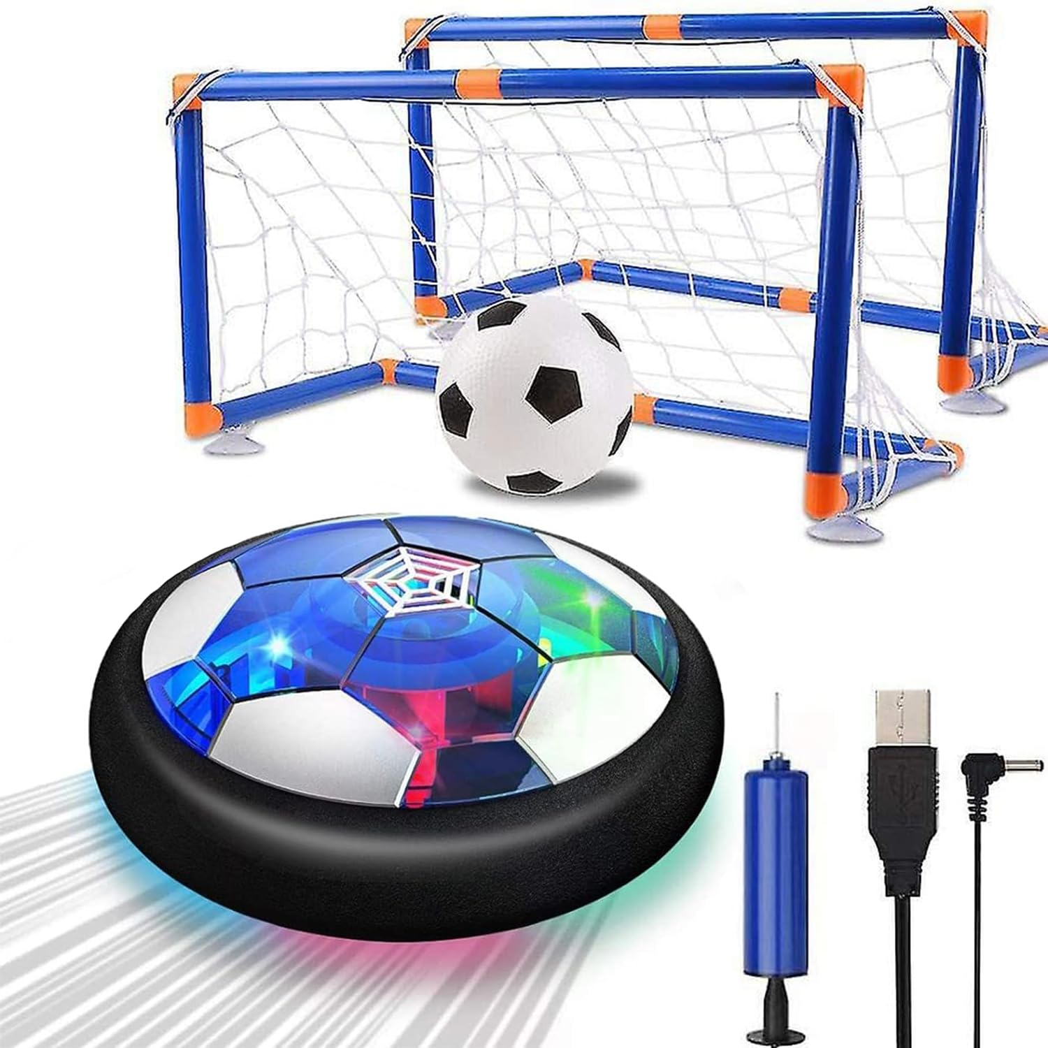 Hover Soccer Ball Set for Kids, 4-in-1Hover Hockey Bowling Set with LED Starlight for Indoor & Outdoor Sport, USB Rechargeable Floating Air Football Toys for Boys & Girls 3 4 5 6 7 8 12 Years Old Gift