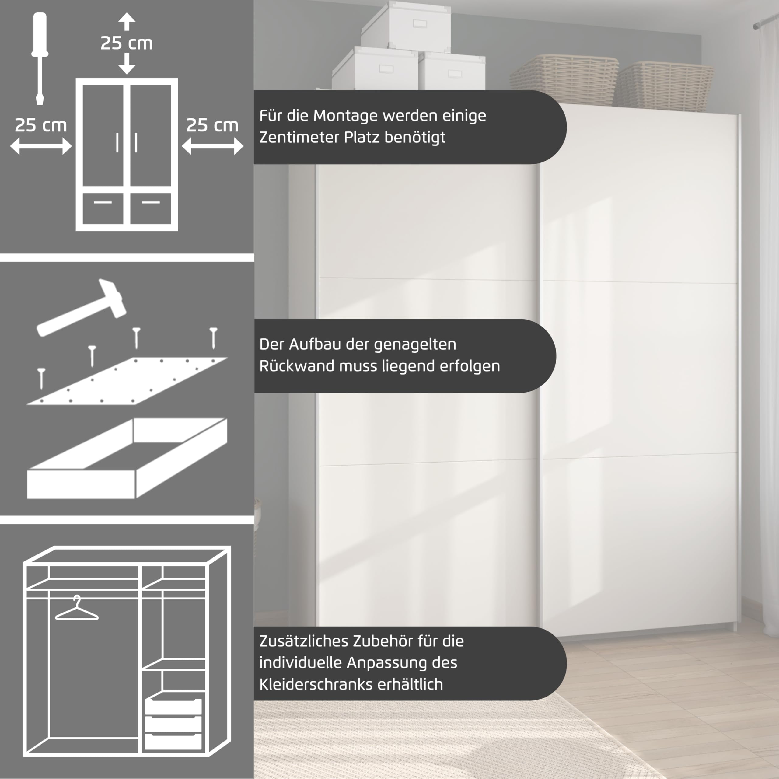 Rauch Möbel Aurelio, Schwebetürenschrank, Farbe Weiß, Breite 261 cm | Kleiderschrank mit Schwebetüren, Schiebetüren, 2-türig, für Schlafzimmer, Kinderzimmer, Wohnzimmer, Gästezimmer, Garderobe