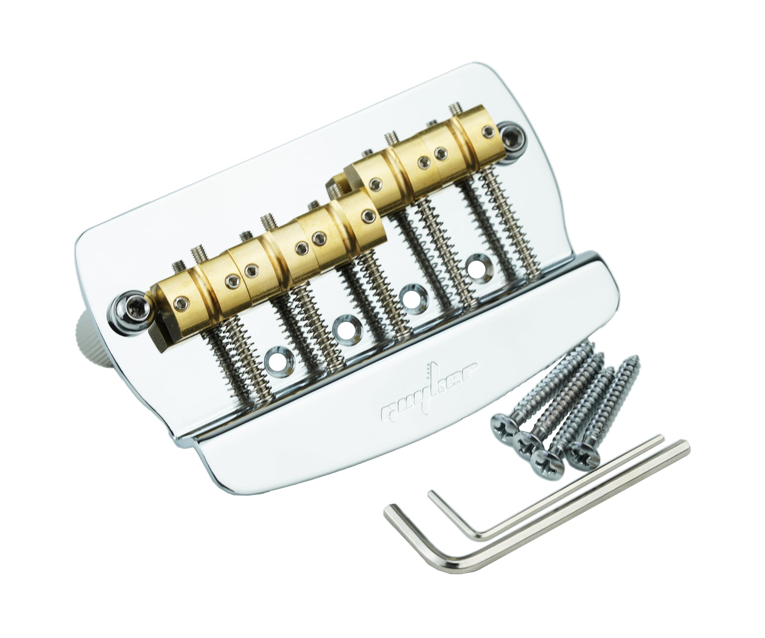 Guyker Bass-Steg-Saitenabstand 16 mm, 5-saitiger fester Basssteg mit massivem Messing-Sattel und Eisenplatte, Ersatzteil (GB1026, Chrom)