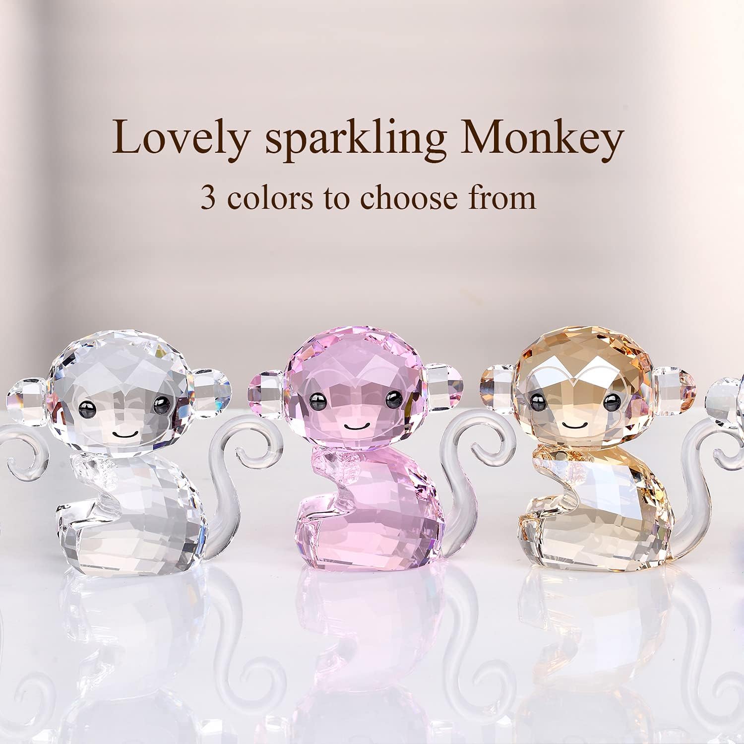 Crystal Cheerful Monkey Cute Animals Lovely Craft Decorations for Home Ornaments Christmas Collectible Birthday Gifts Figurines (Pink) : Home & Kitchen