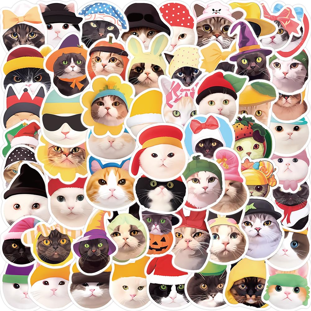 50Pcs Cat Stickers Laptop Car Scrapbook Phone Skateboard Suitcase Luggage Bike Cartoon Cat Stickers Vinyl Waterproof Aesthetic Personalised Stickers for Teens Boys Girls Adults Children - Image 3