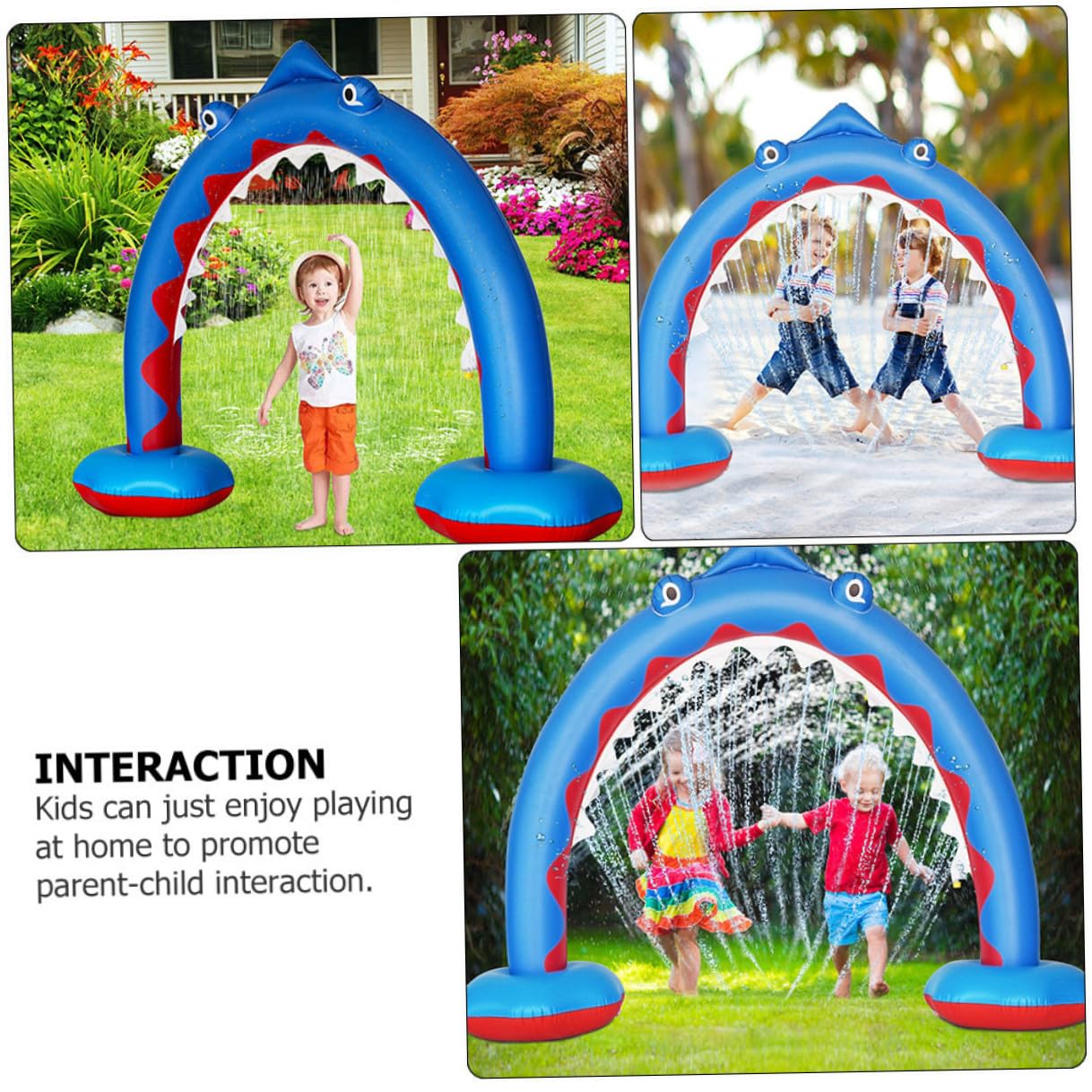 Arche Gonflable de Pulvérisation d'eau pour Garçon et Filles en PVC Bleu, Jouet D'été Extérieur Arroseur pour Jeux d'eau sur Pelouse et Interaction Parent-garçon et Filles