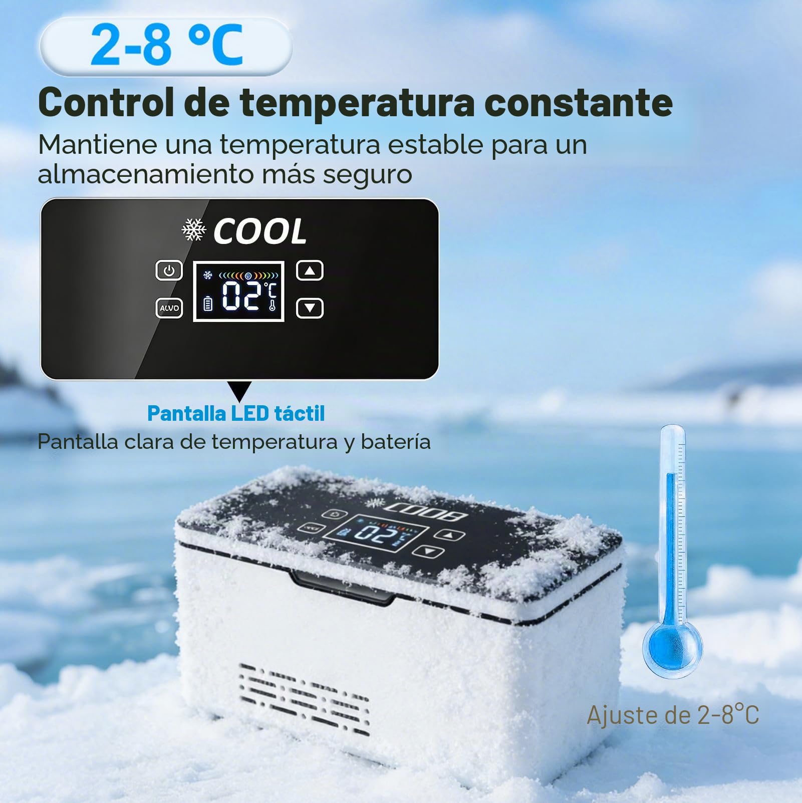 Nevera Insulina Viaje, Nevera Medicamentos Portátil Electrica, 2 a 8 ℃ | Mini Enfriador de Insulina, Temperatura Ajustable, con Dos Baterías de 10200 mAh para Uso en Hogar, Viajes y Automóvil