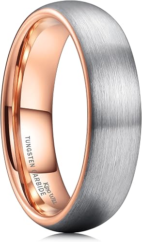 King Will DUO - Anillo de boda unisex de carburo de tungsteno abovedado de oro r