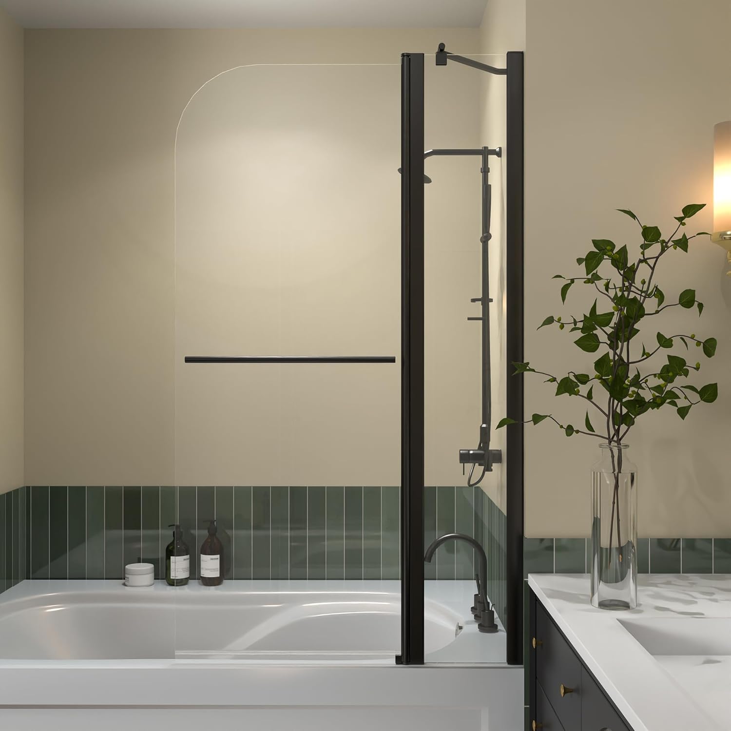 GroGro 58-60" W x 58" H Bathtub Sliding Doors,Tub Sliding Shower Door, Glass Tub Shower Door with 5/16"(8mm) Clear SGCC Tempered Glass, Matte Black