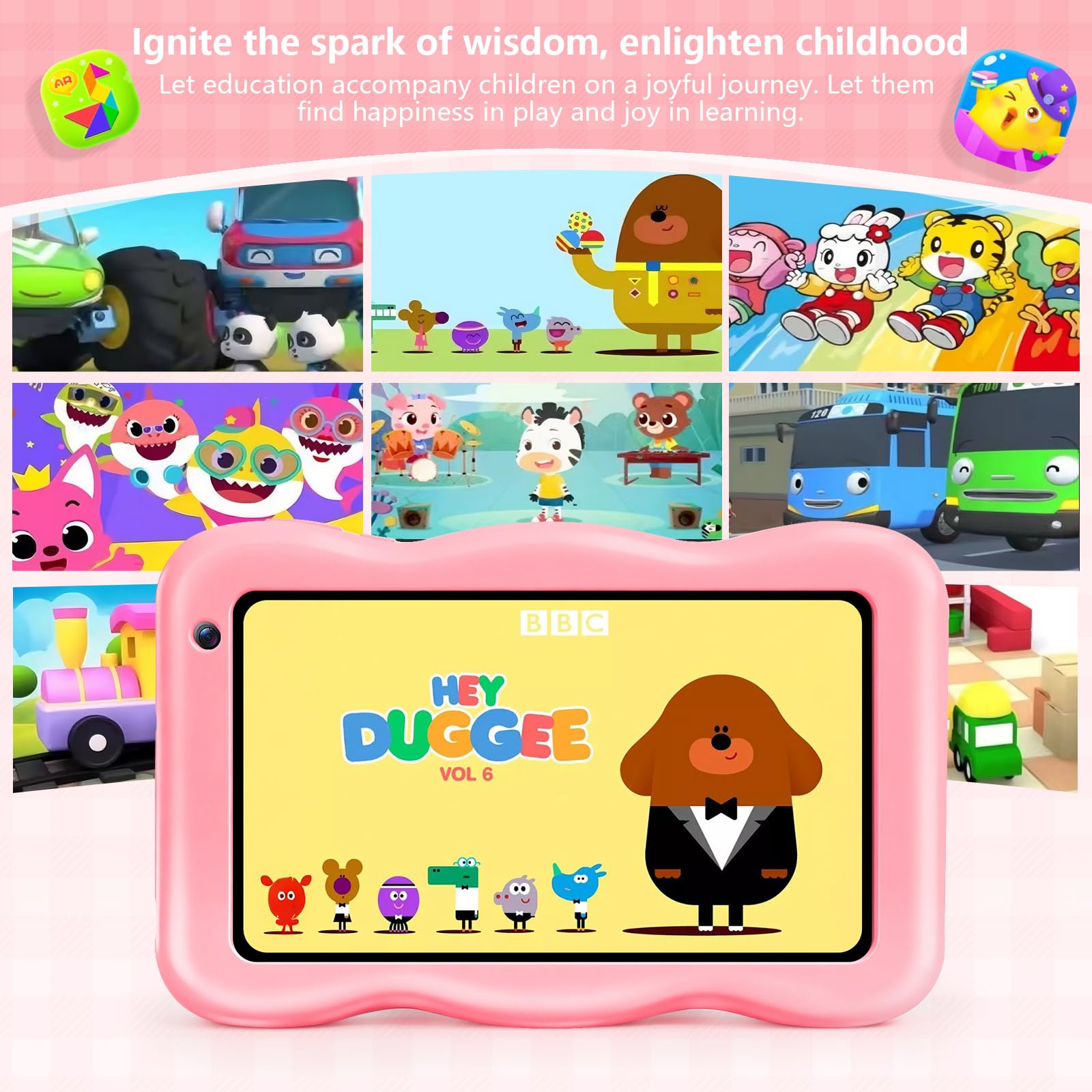 YUSUBCWY Kids Tablet 10 inch, Android 15 Tablete for Kids, 20(6+14) GB RAM+129GB ROM, Parental Control, Kids Software Pre-Installed, Android Learning Tablet with Proof Case (Pink) — view 3